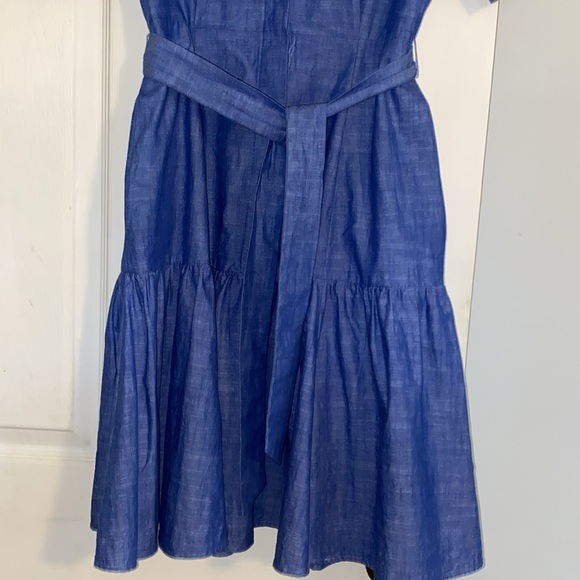 Calvin Klein Blue Denim Belted A-line Ruffled Dress - Picture 7 of 12